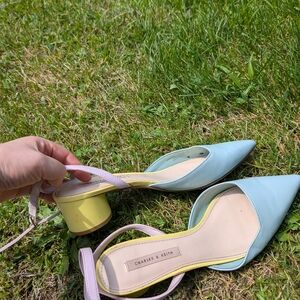 Charles & Keith Pastel Blue and Yellow Heels